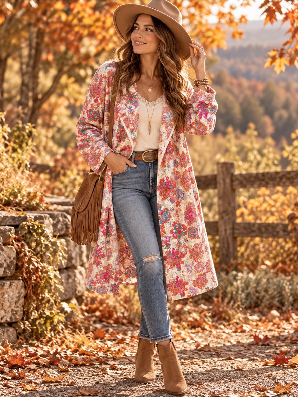 Soft Surroundings Duster Cardigan Sweater Womens L Vintage Floral Multicolor